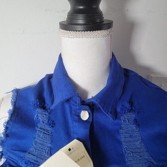 Aroma Womens Dark Blue Distressed Collared Button Front Jean Denim Dress Small - Picture 9 of 10